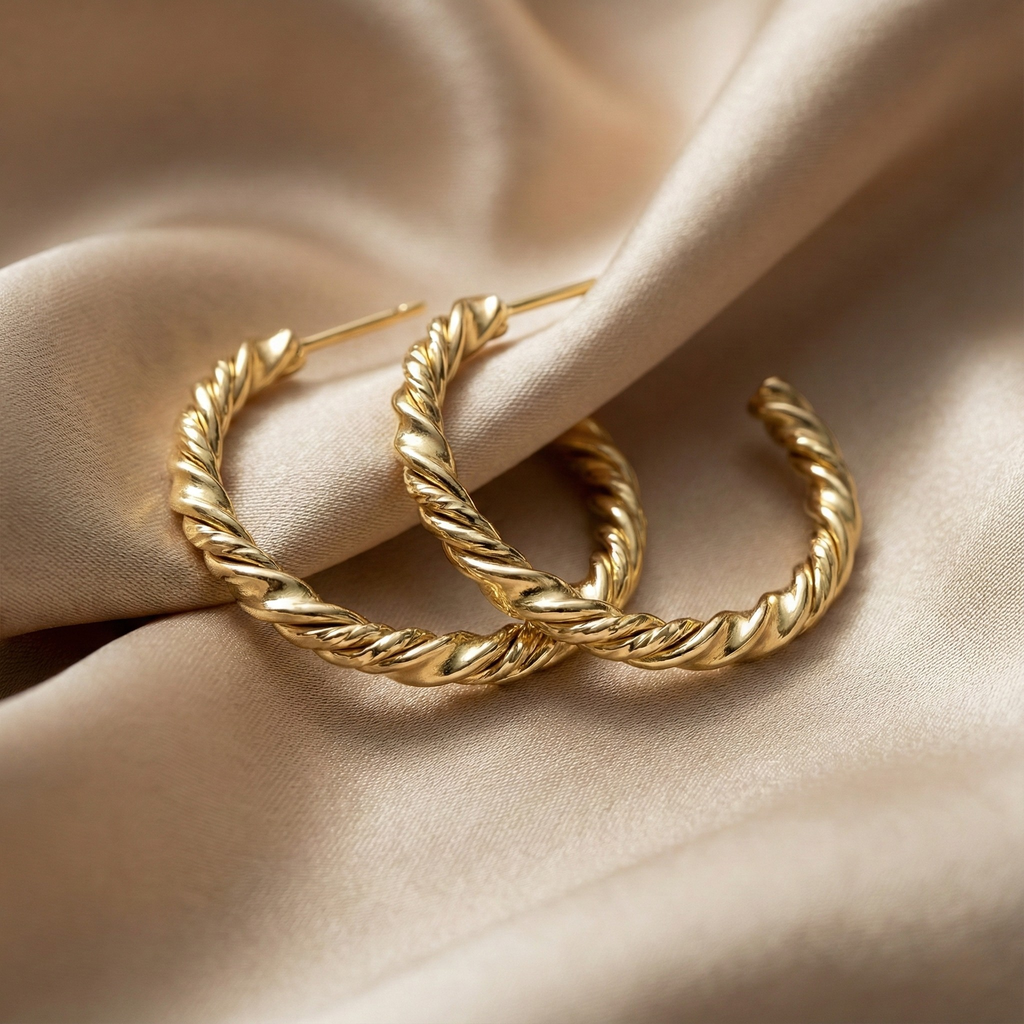 Złote Kolczyki CROISSANT HOOPS – Model Chunky Twist (Stal Szlachetna)