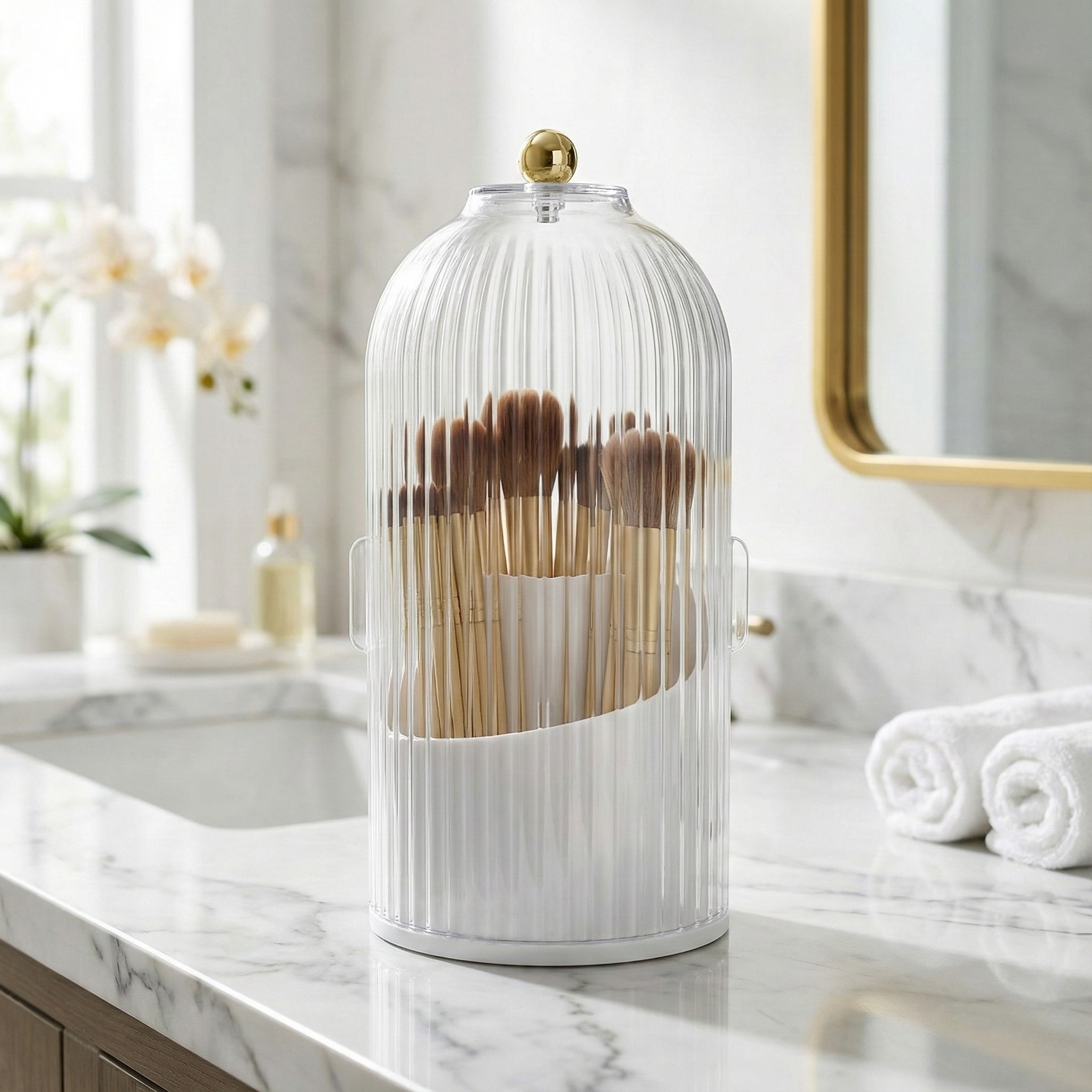 Organizer Obrotowy PRO MAKEUP – Kapsuła "Anti-Dust" ze Złotym Uchwytem (Ochrona Pędzli)